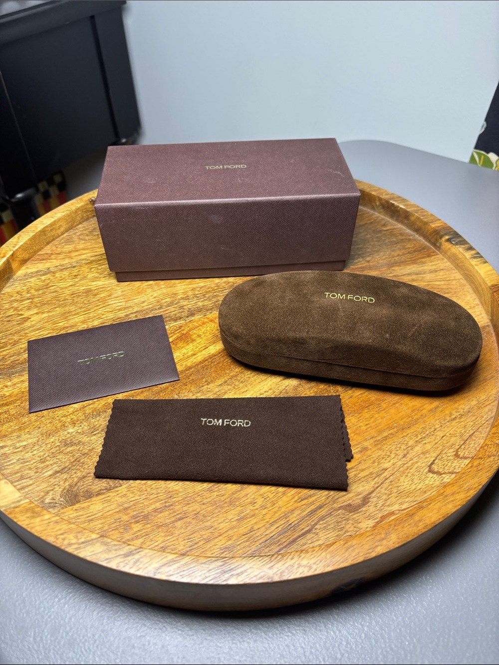 Tom Ford Brown Suede Eyewear Eyeglasses Case with Cleaning Cloth